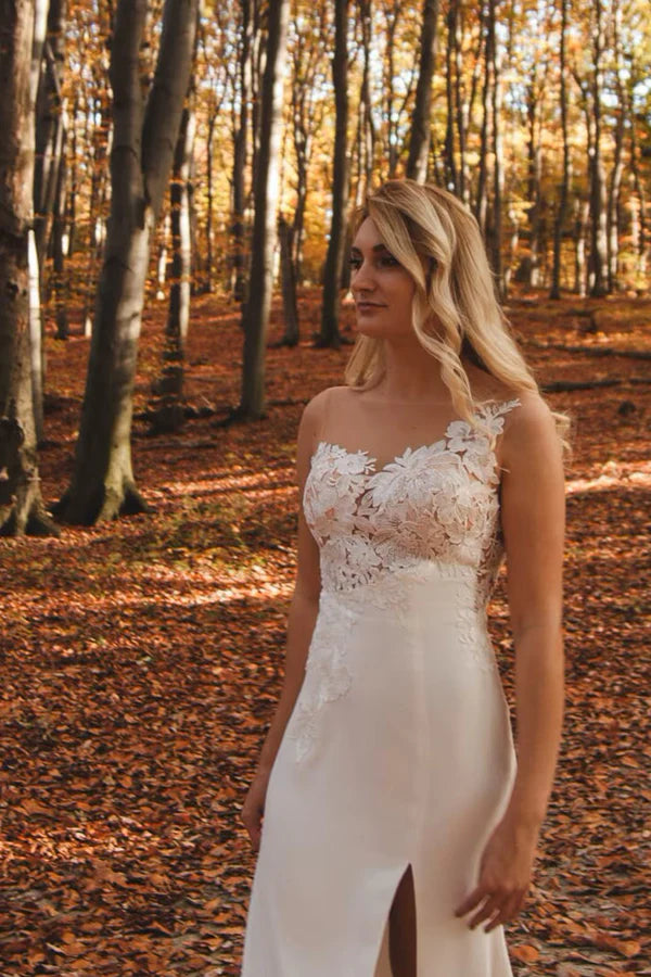 Boho Lace Mermaid Wedding Dress Split Elopement Wedding Dress